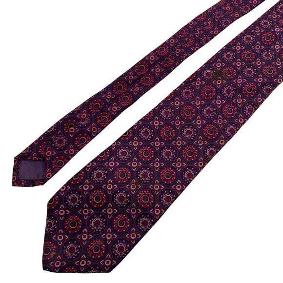 Liberty Of London Mens 100% Silk Tie Purple Red Geometric Pattern Made In USA - Picture 1 of 6